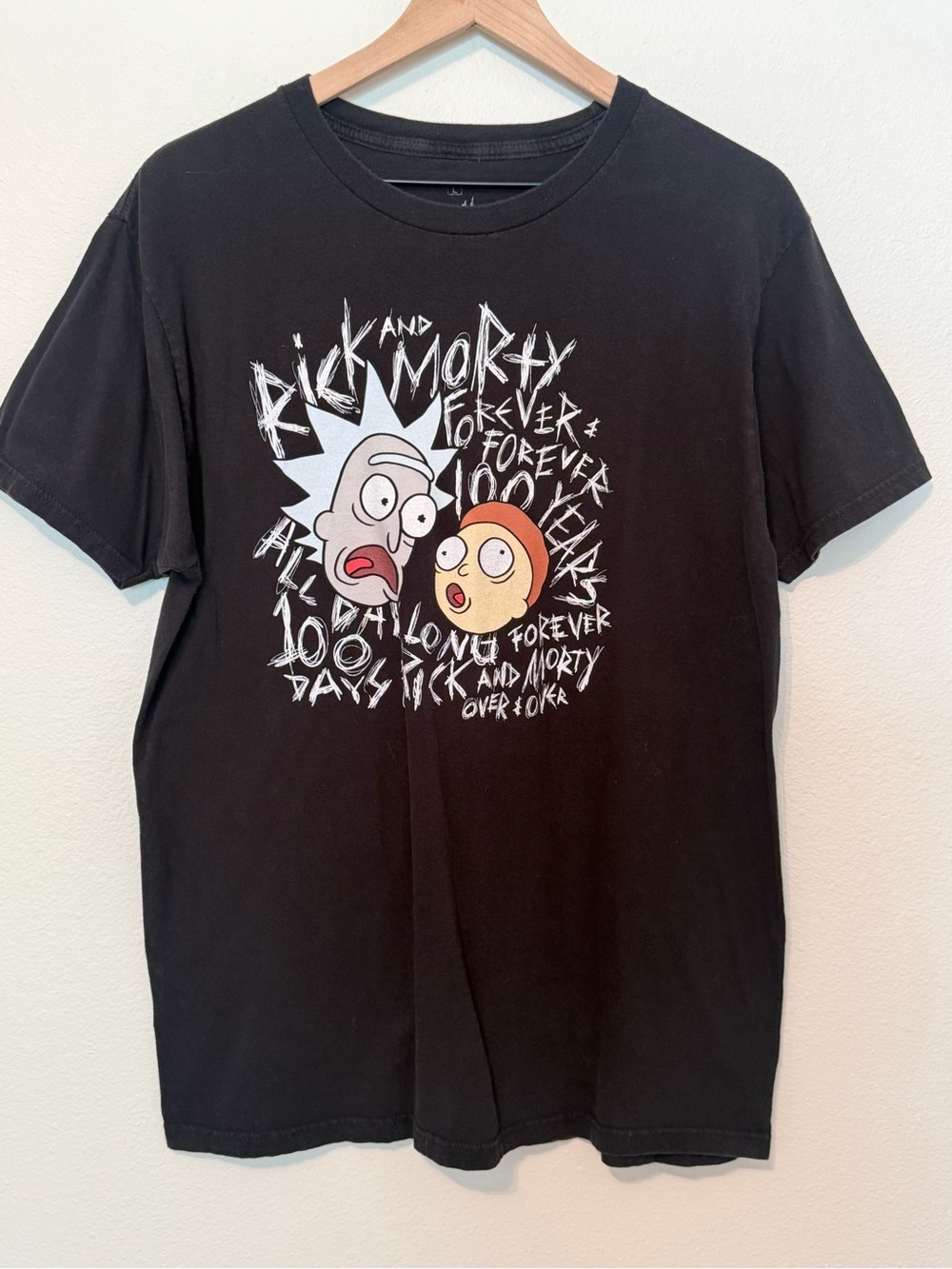 Ripple Junction Black Rick and Morty Graphic Tee with White and Peach Print L